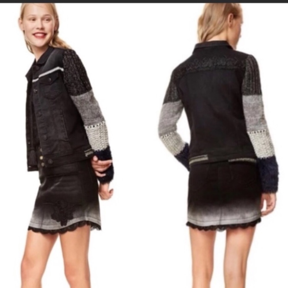 Desiqual Jean Jacket ,Textured Sleeves, NWT size10